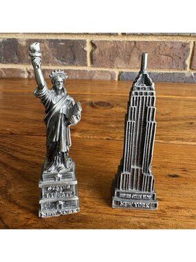 Pewter Statue of Liberty and Empire State  Jay Joshua New York Souvenir Figurine